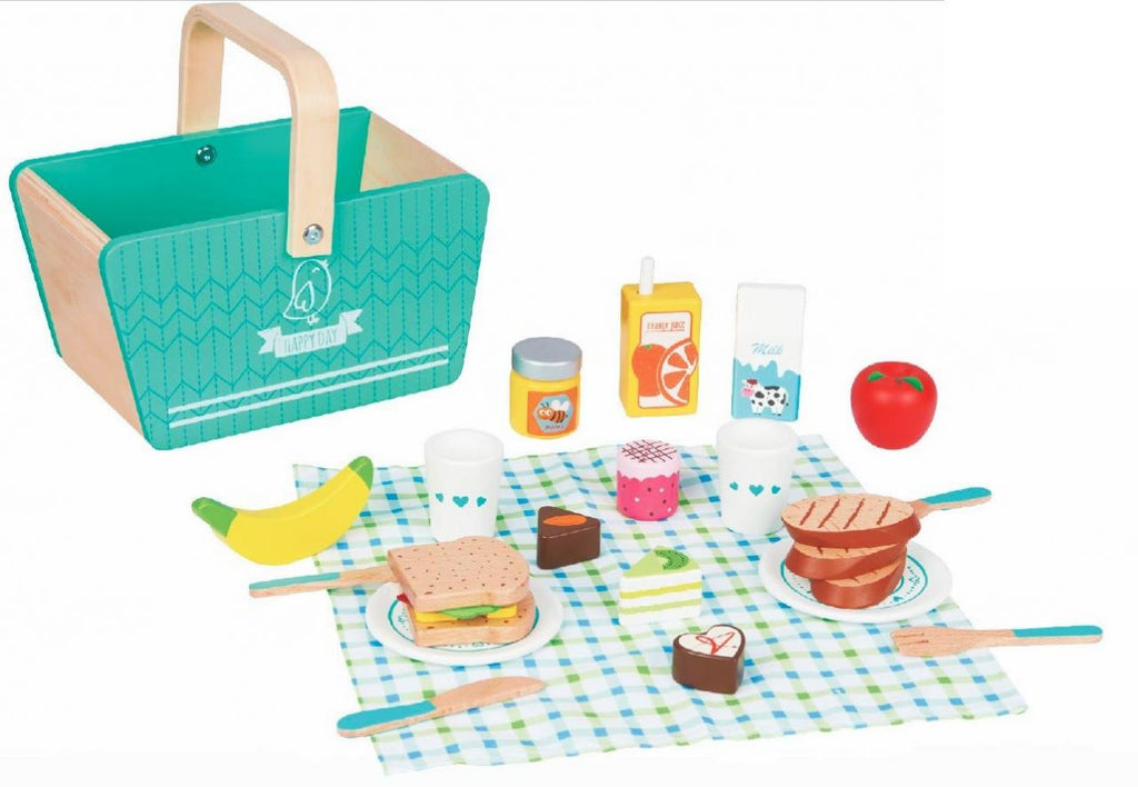 Spielba Picknick-Korb aus Holz mit Zubehör