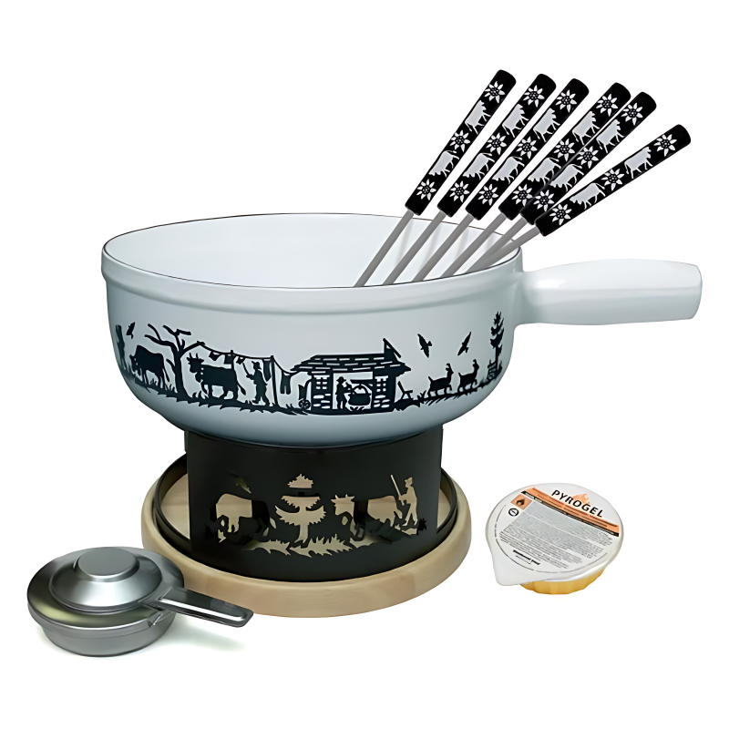 ALPES Fondue Set, 9-teilig, weiss, 21 cm