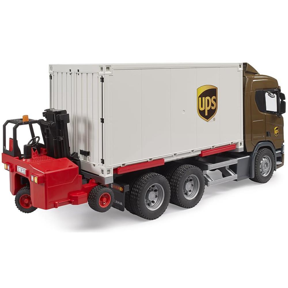 Bruder Scania Super 560R UPS Logistik-LWK & Mitnahmestapler
