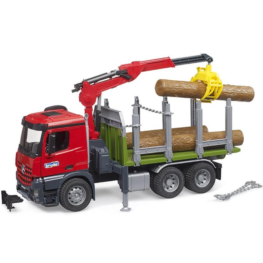 Bruder Mercedes Benz Arocs Holztransport-LKW mit Ladekran, Greifer & Baumstämmen