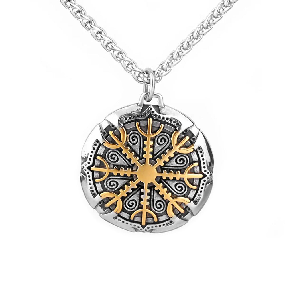 *Perlstein Keltischer Kompass, Edelstahl, Silber/Gold, 60 cm
