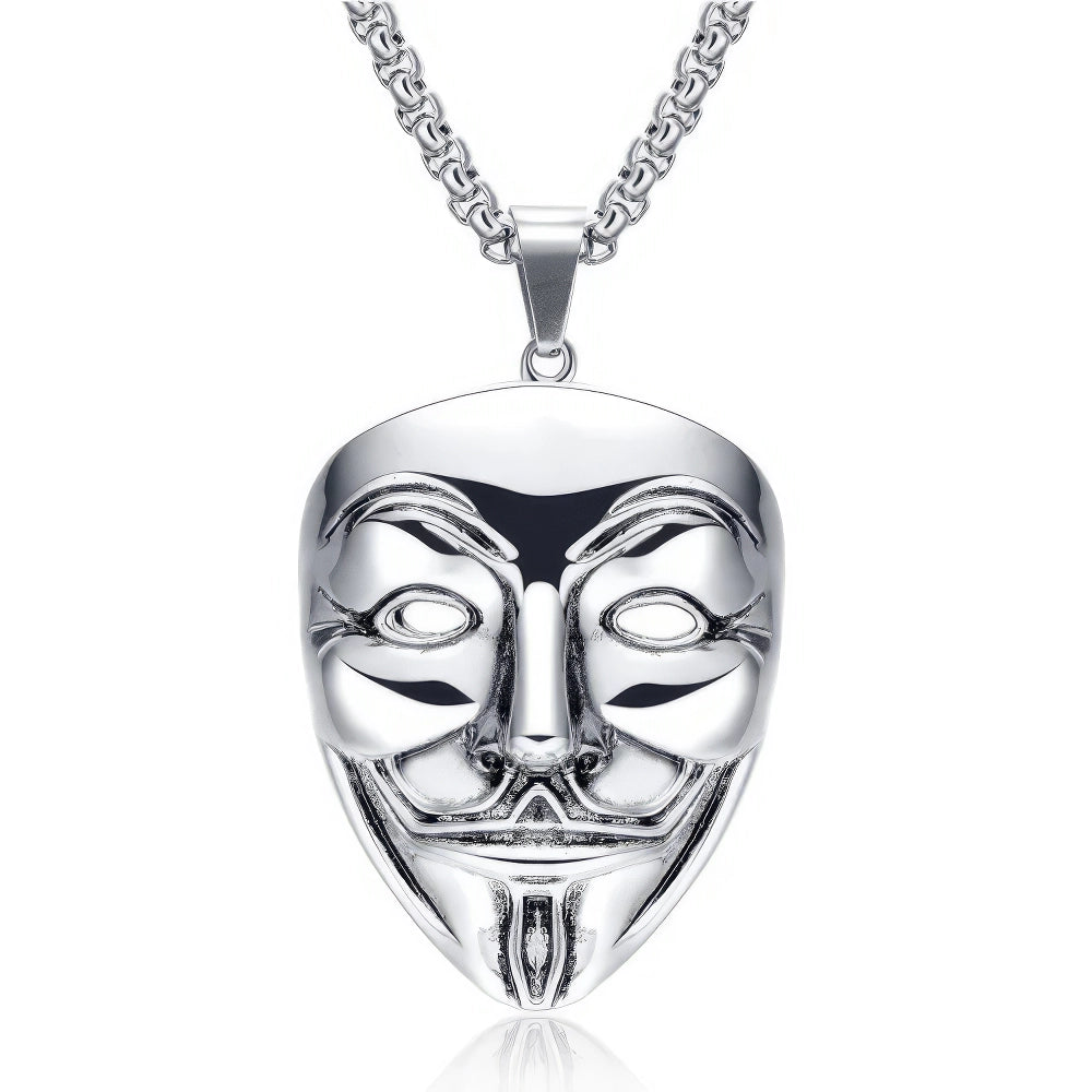 *Anonymous V Vendetta Halskette, Edelstahl, Silber, 60 cm