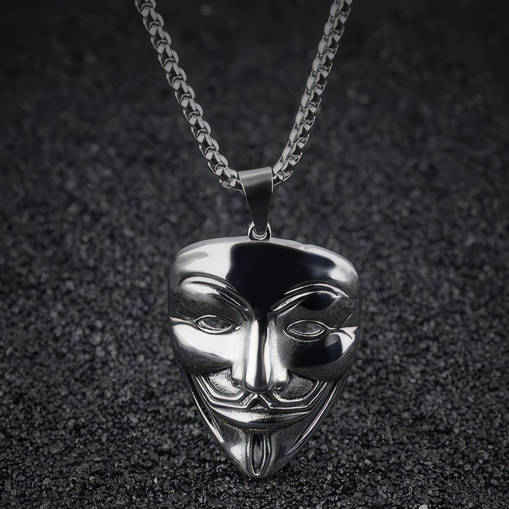 *Anonymous V Vendetta Halskette, Edelstahl, Silber, 60 cm