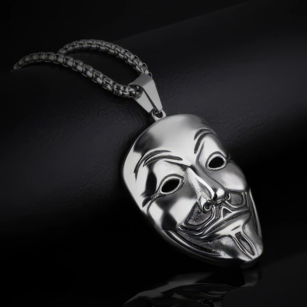 *Anonymous V Vendetta Halskette, Edelstahl, Silber, 60 cm
